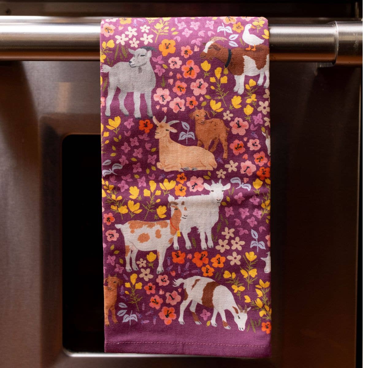 Goats & Flowers Tea Towel