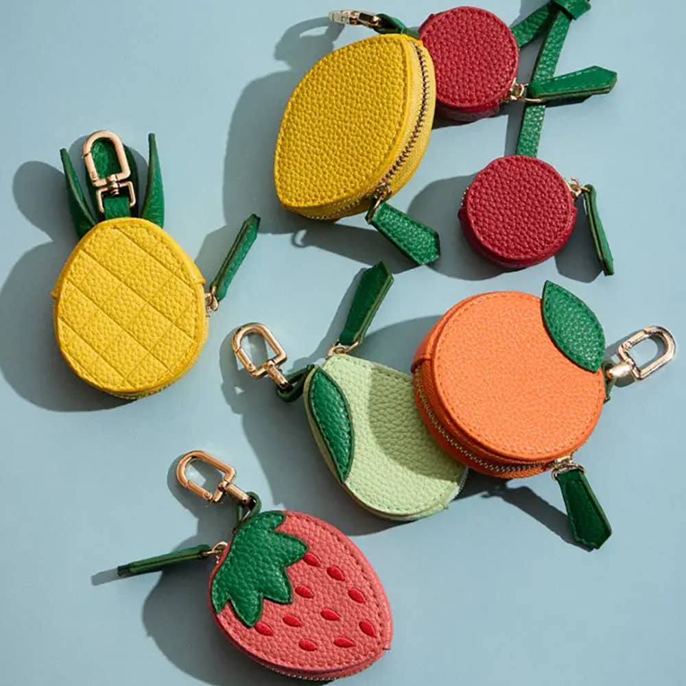 Genuine Leather Lemon Coin Purse / Keychain / Bag Charm