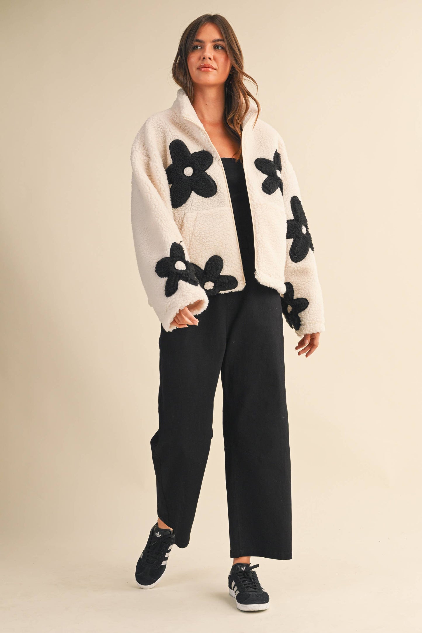 Floral Sherpa zip up jacket