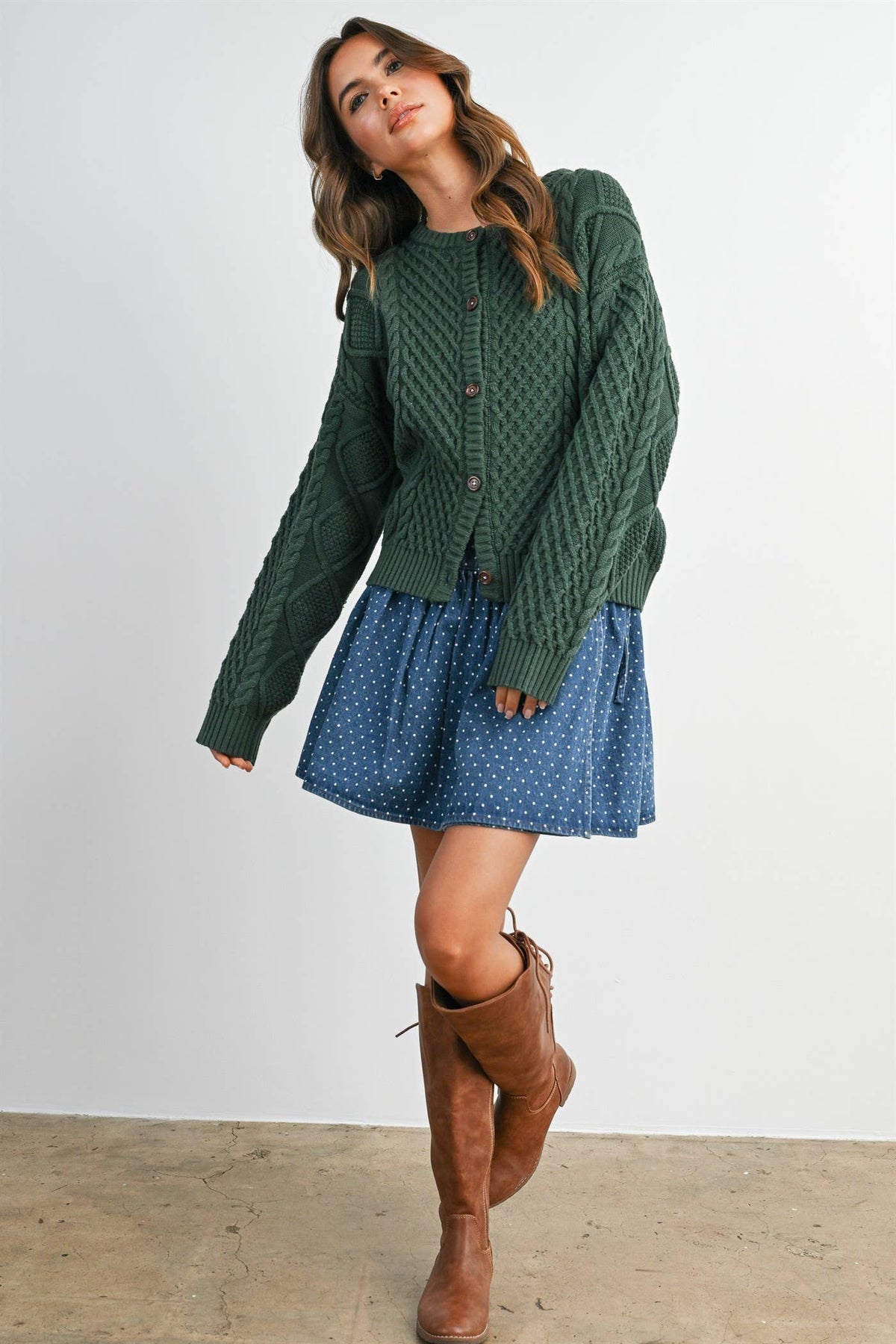 Green Cable Knit Cardigan