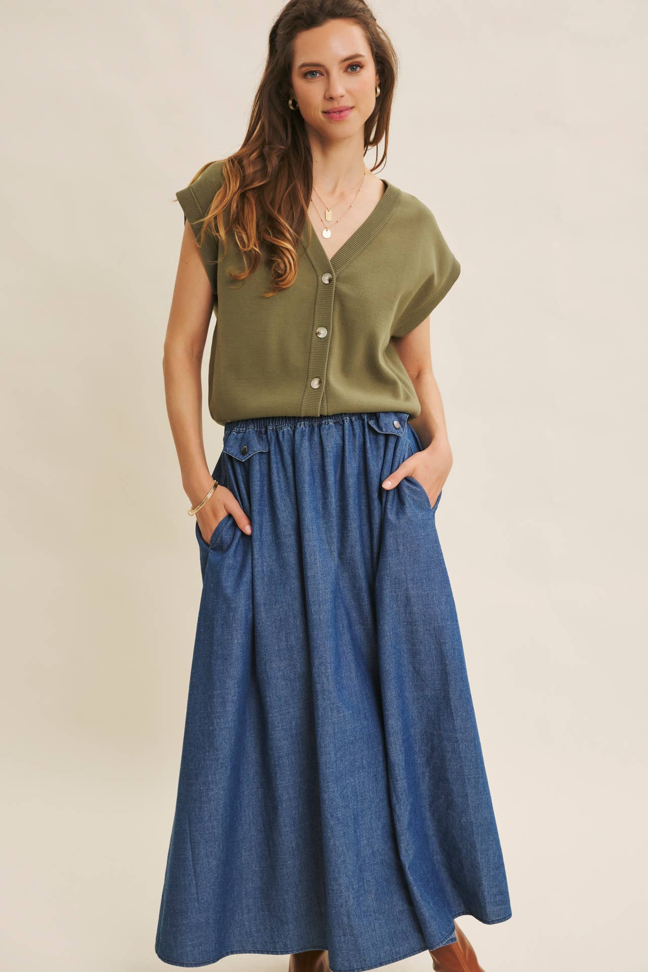 Olive Green Cotton Button Down Sweater Vest