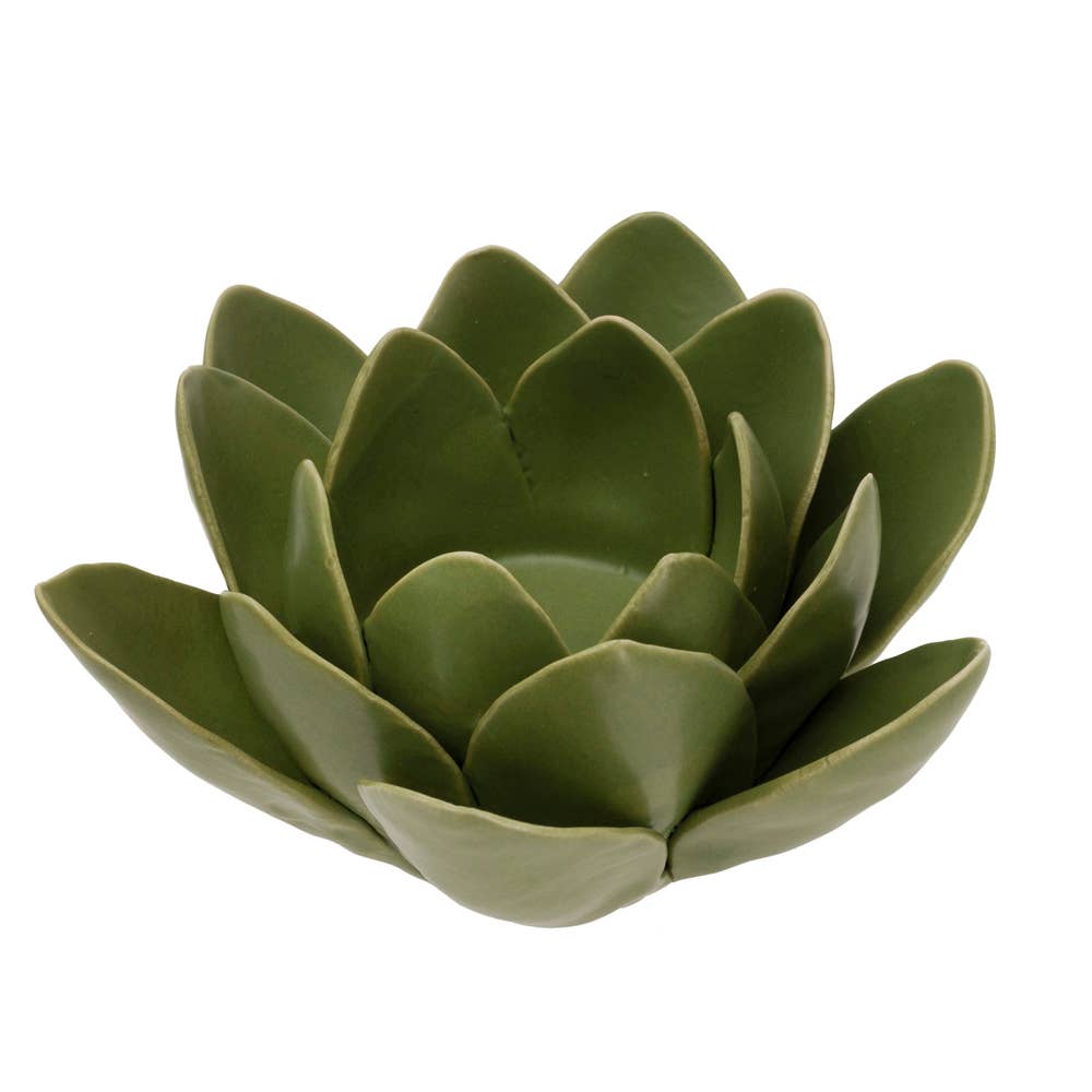 Sage Lotus Stoneware Tealight Candle Holder