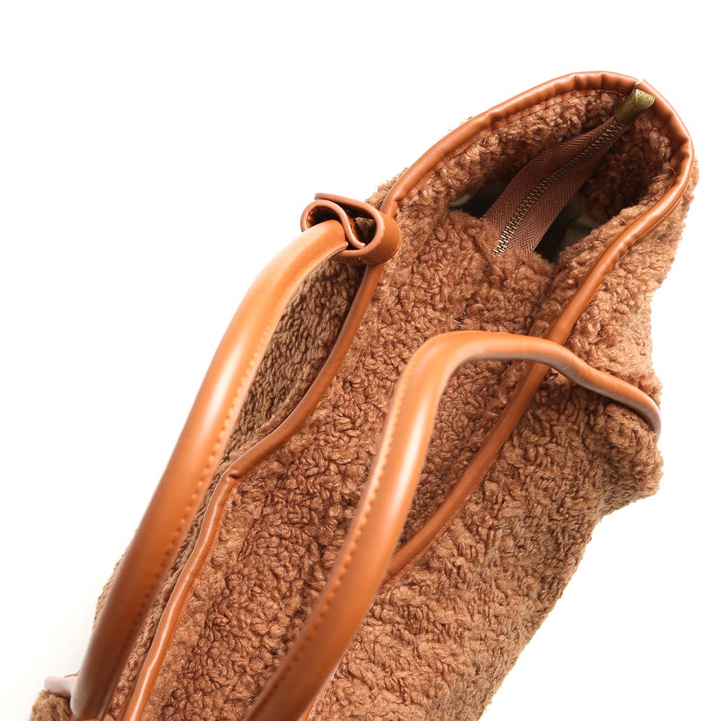 Solid Color Sherpa Shoulder Tote Bag