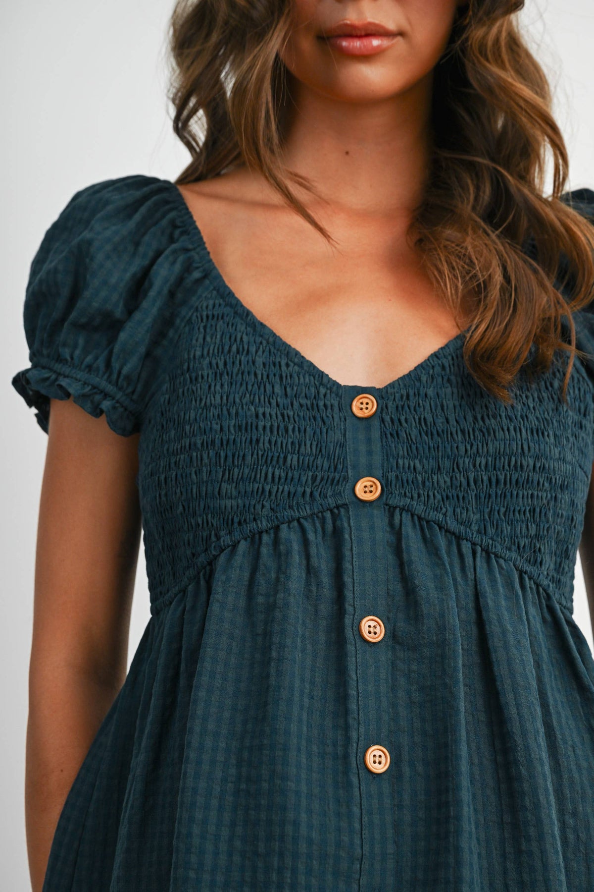 Dark Green Gingham Button-Front Mini Dress