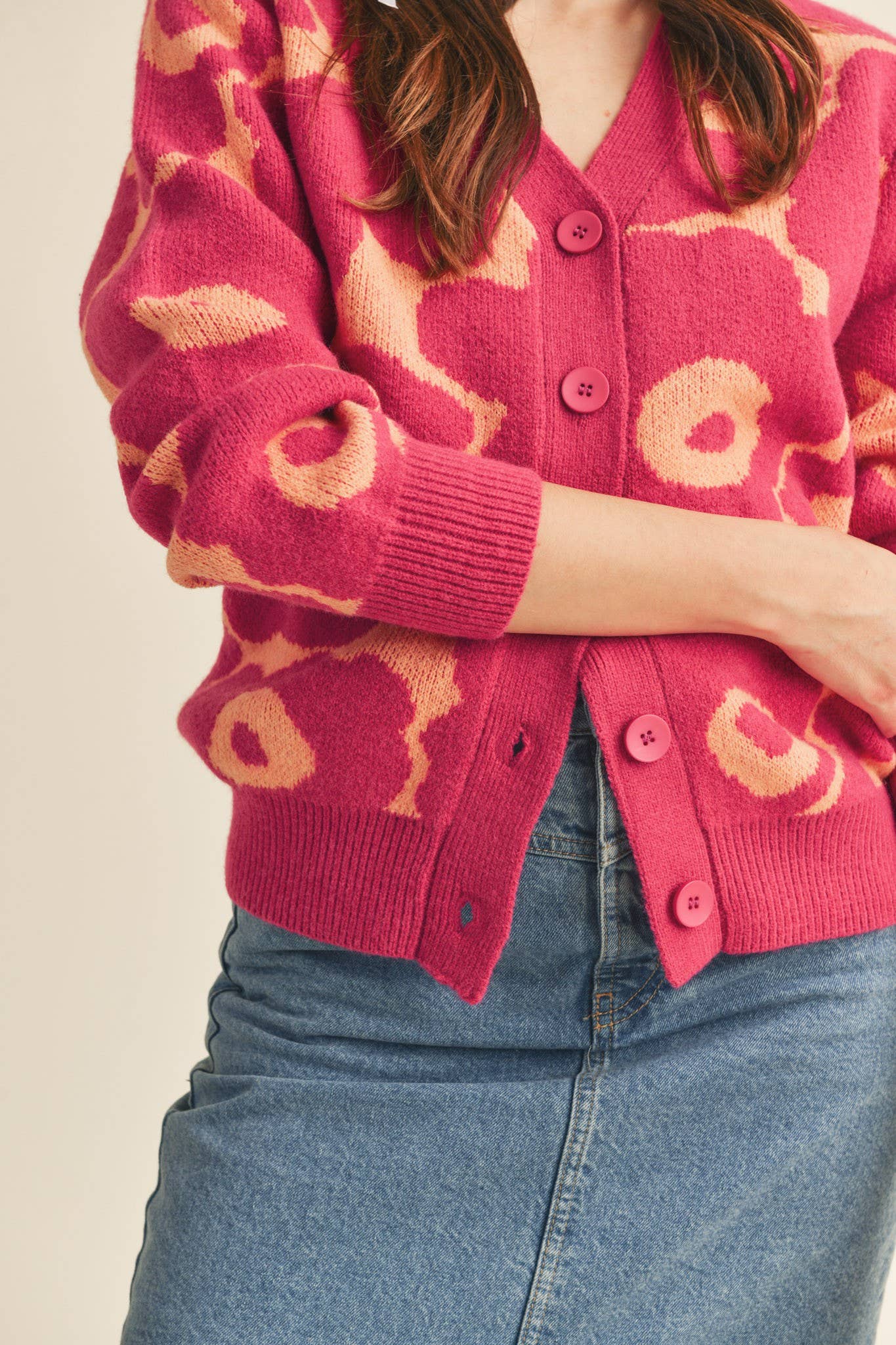Abstract Floral Knit Sweater Cardigan