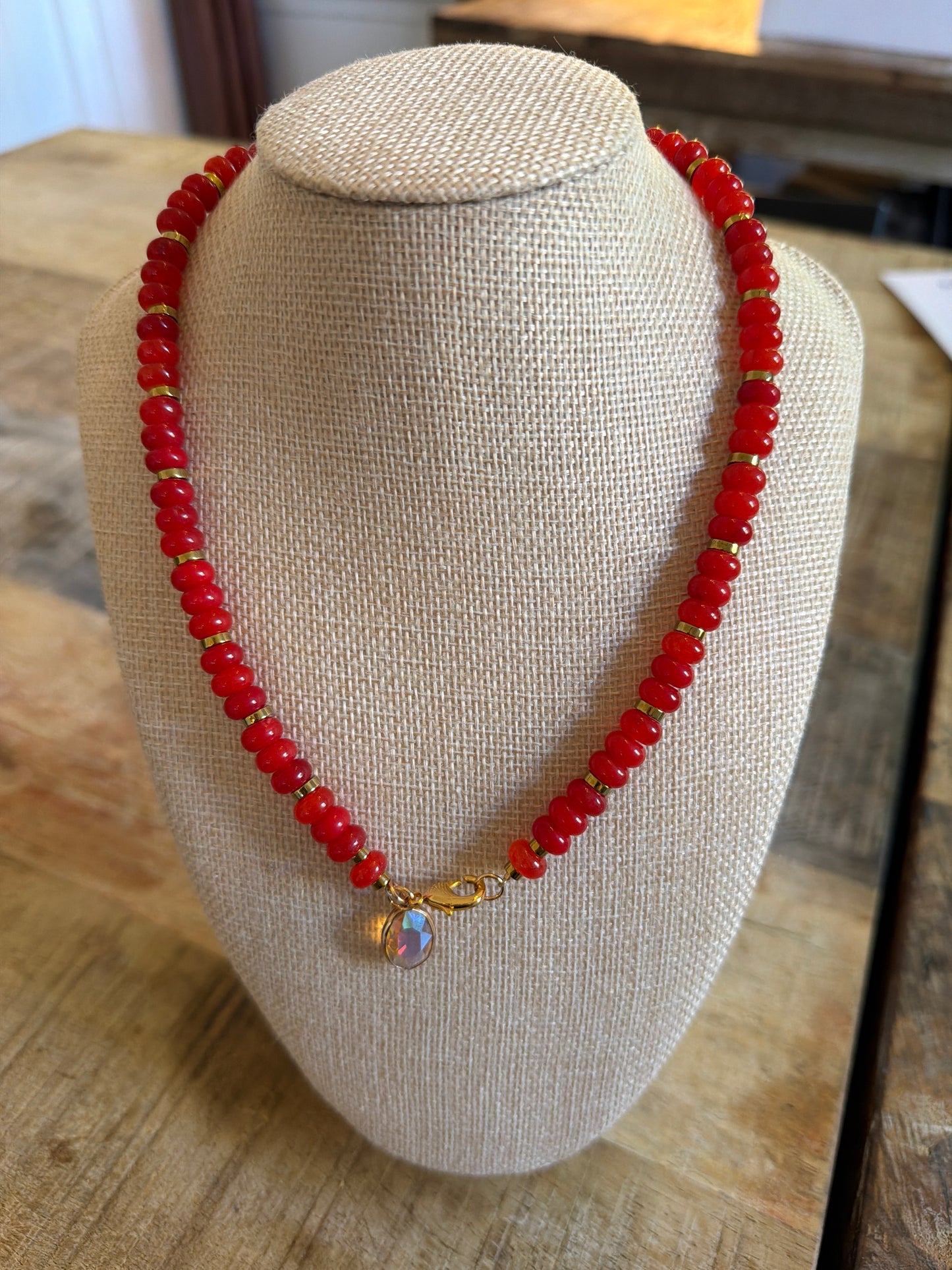 Red Quartz "Candy Necklace" with 18k Gold Findings and Hematite Beads
