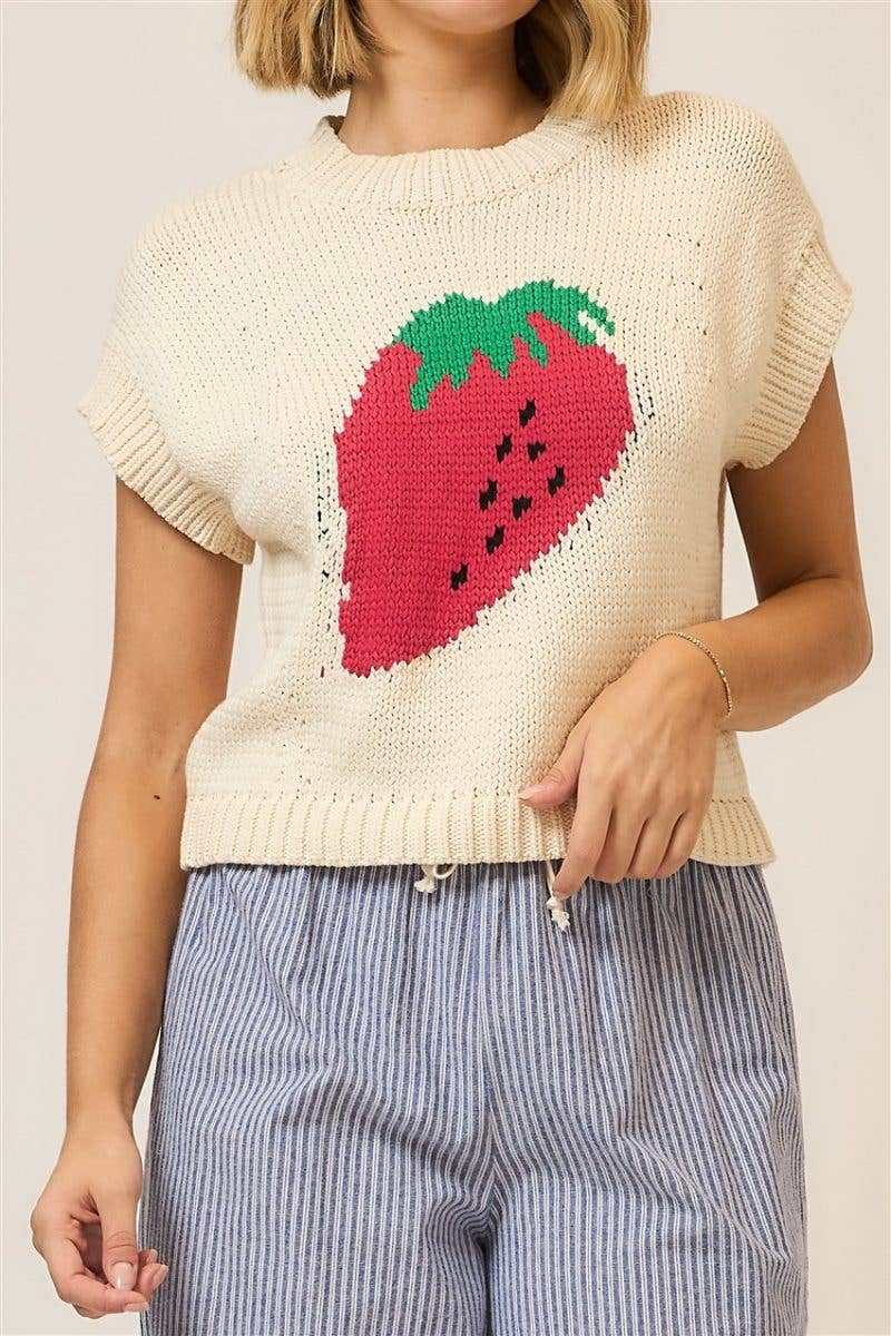 Strawberry Knit Short Sleeve Sweater