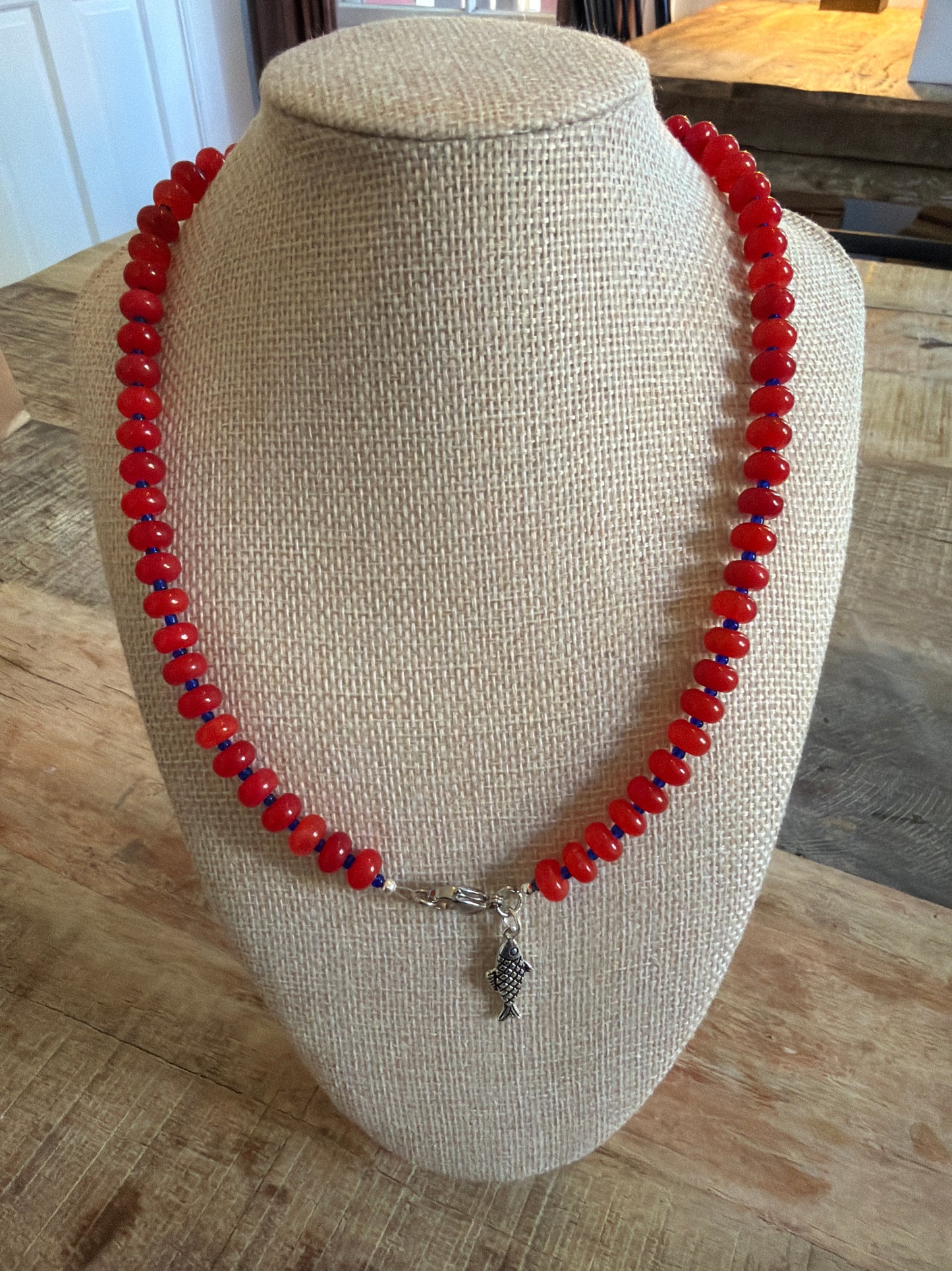 Red Quartz "Candy Necklace" with Silver Findings and Seed Beads