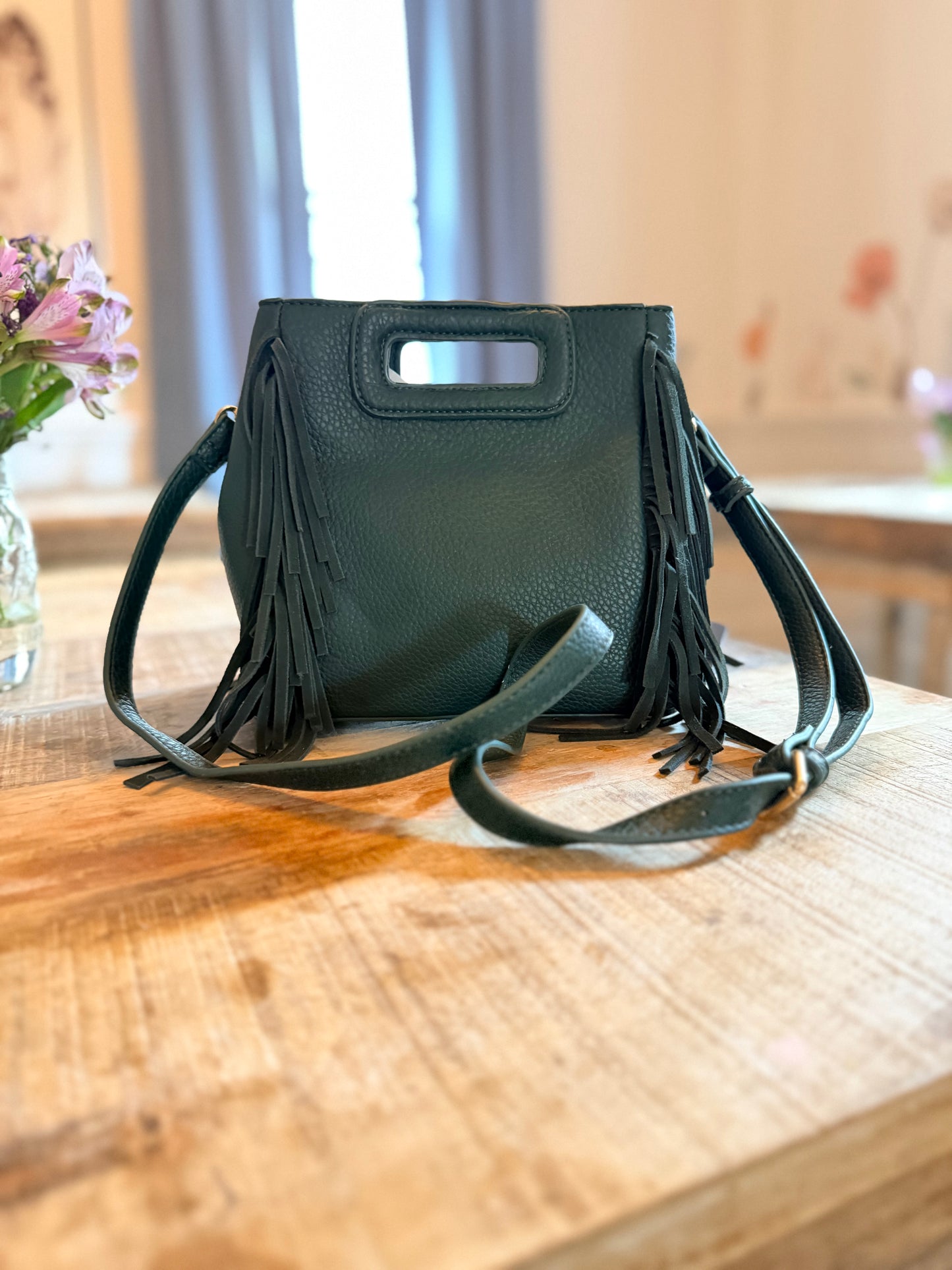 Genuine Leather Convertible Fringe Handbag