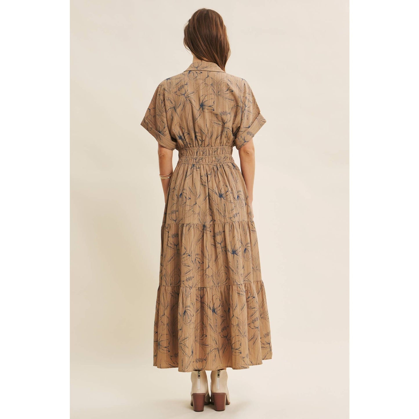 Mocha Vintage Inspired Dolman Sleeve Textured Floral Maxi Dress