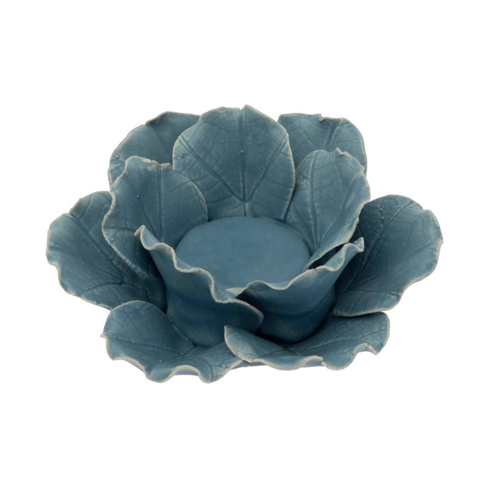 Sky Blue Flower Stoneware Tealight Candle Holder