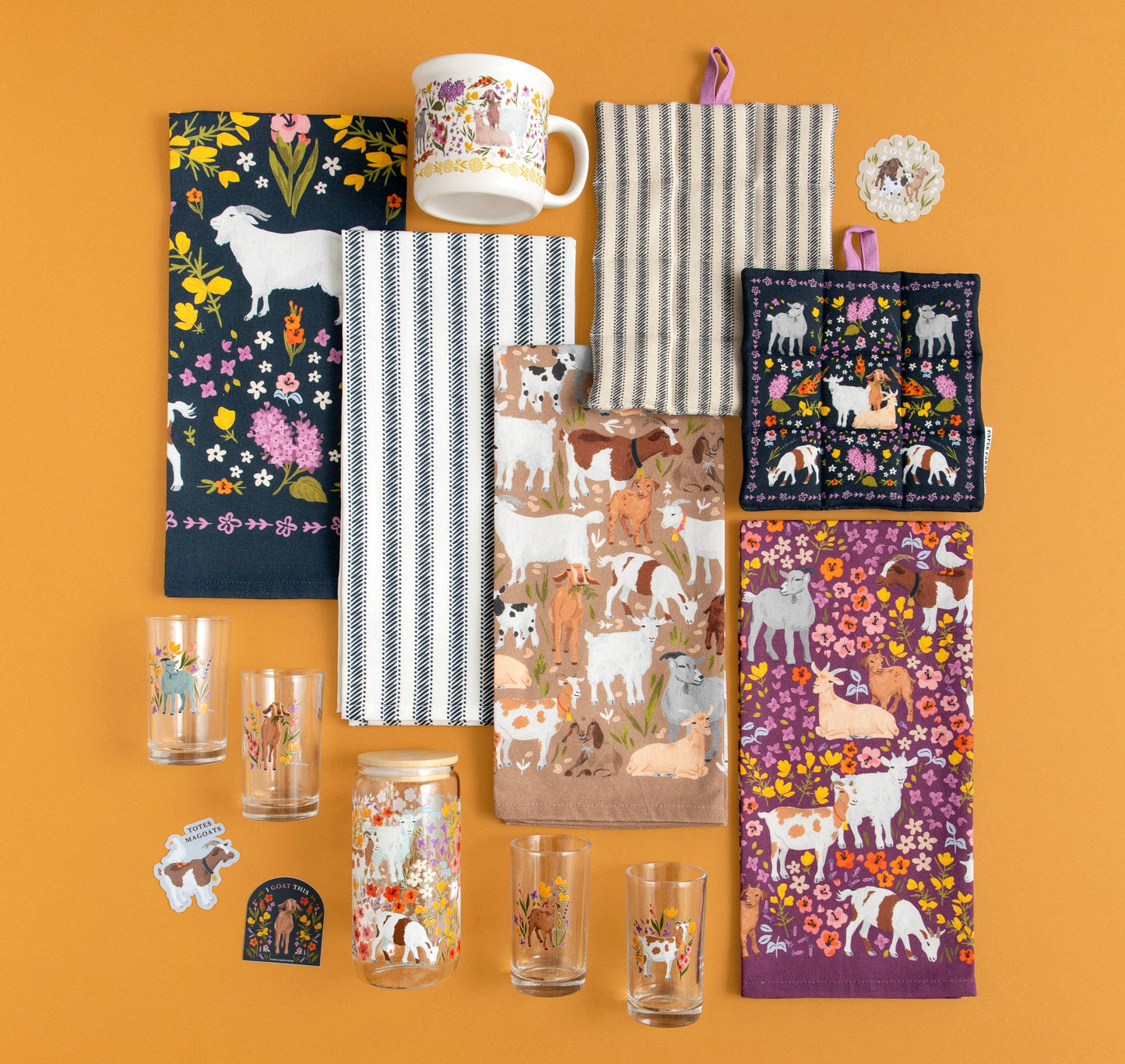 Goats & Flowers Glass Can