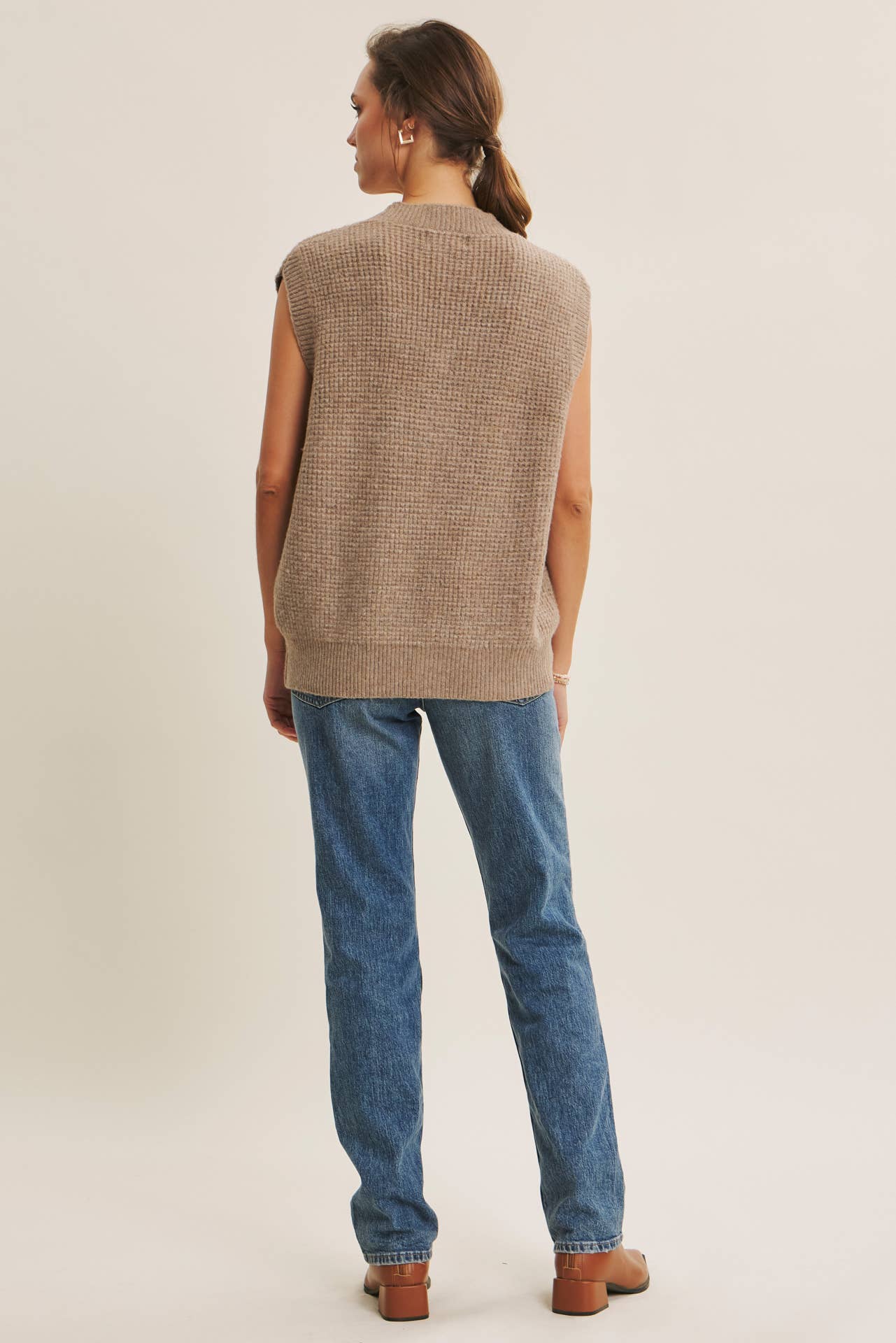 Light Brown Textured Thermal Button Down Sweater Vest