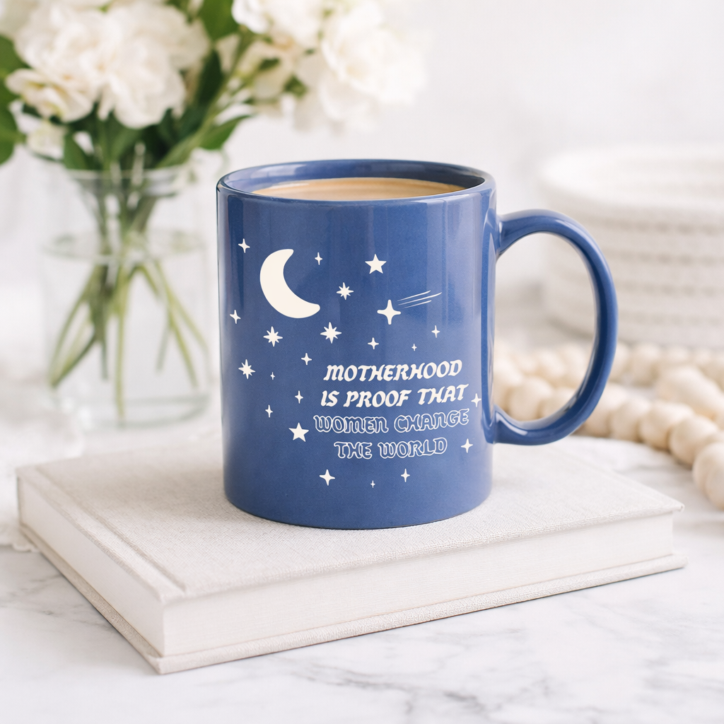 Motherhood Changes the World Blue Mug