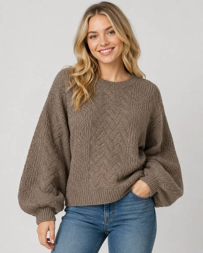 Balloon Sleeve Cable Knit Sweater