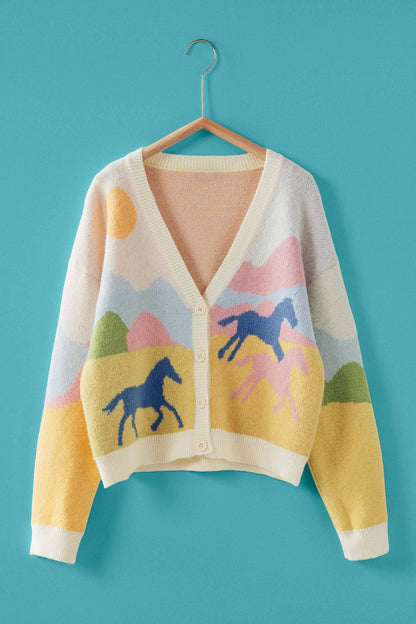 Scenic Horse Jacquard Knit Cardigan