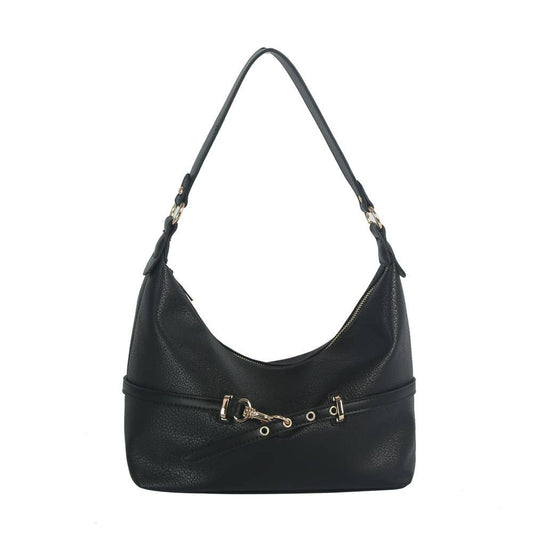 Vegan Leather Horsebit Strap Hobo Shoulder Bag