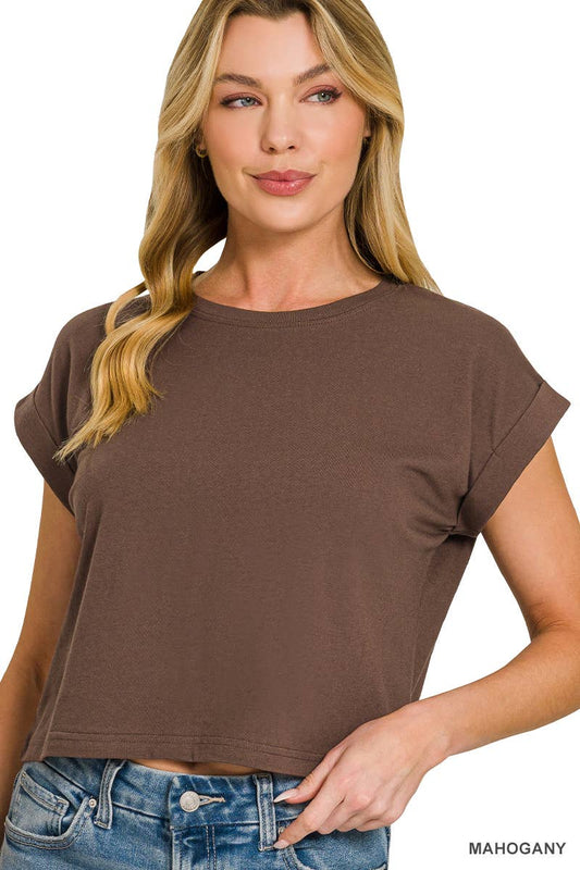 Mahogany Cotton Short Sleeve Crop Tee