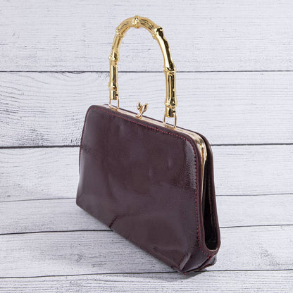 Patent Vegan Leather Bamboo Handle Frame Bag