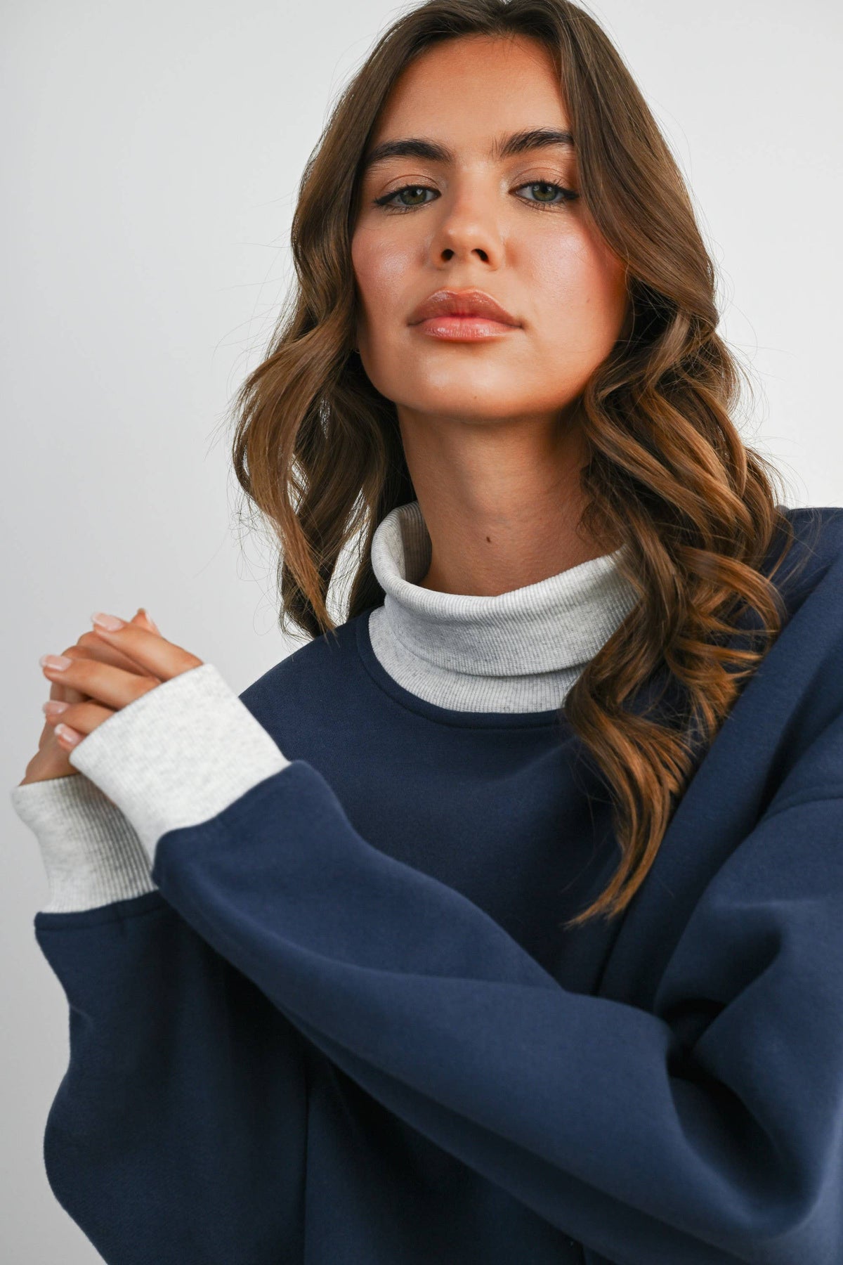 Navy Cozy Contrast Turtleneck Sweater