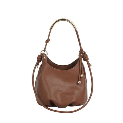 Curved Bar Handle Slouchy Bucket Bag