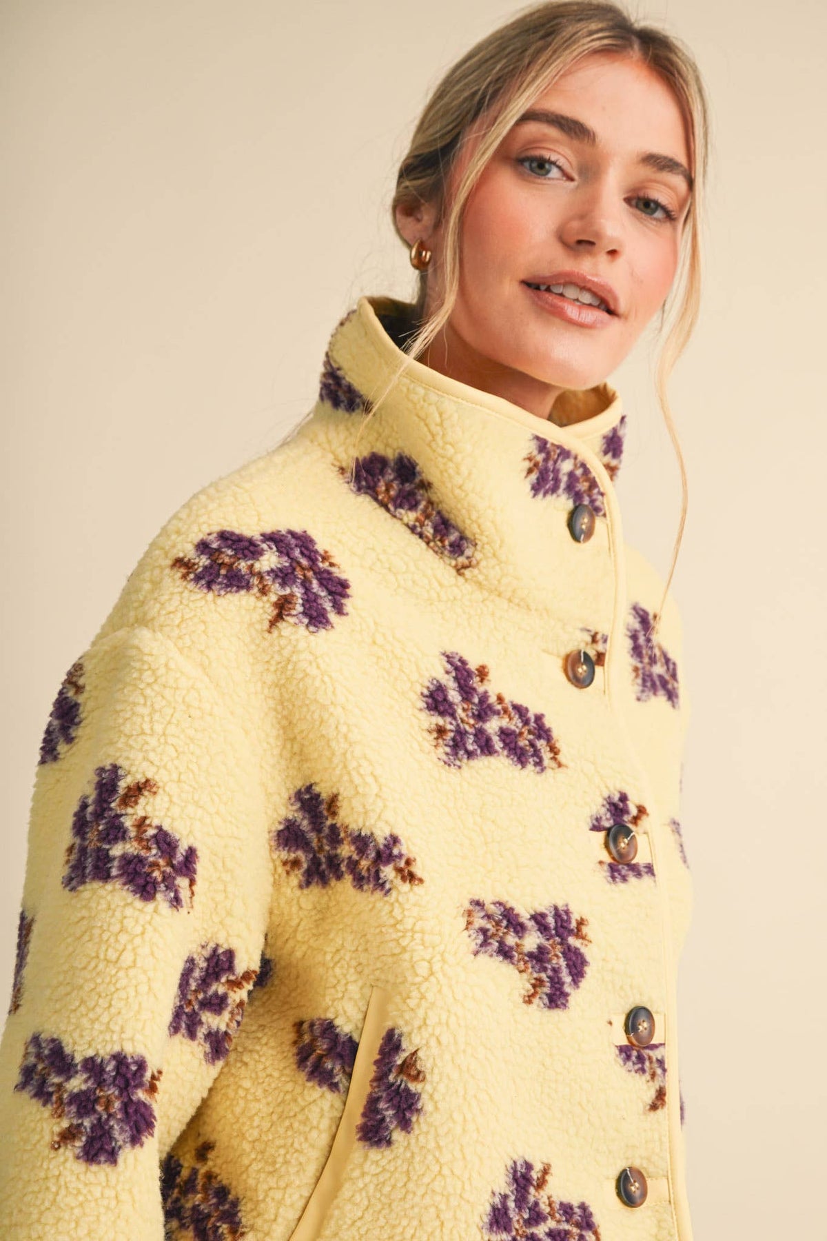 Lemon Floral Faux Sherpa Jacket