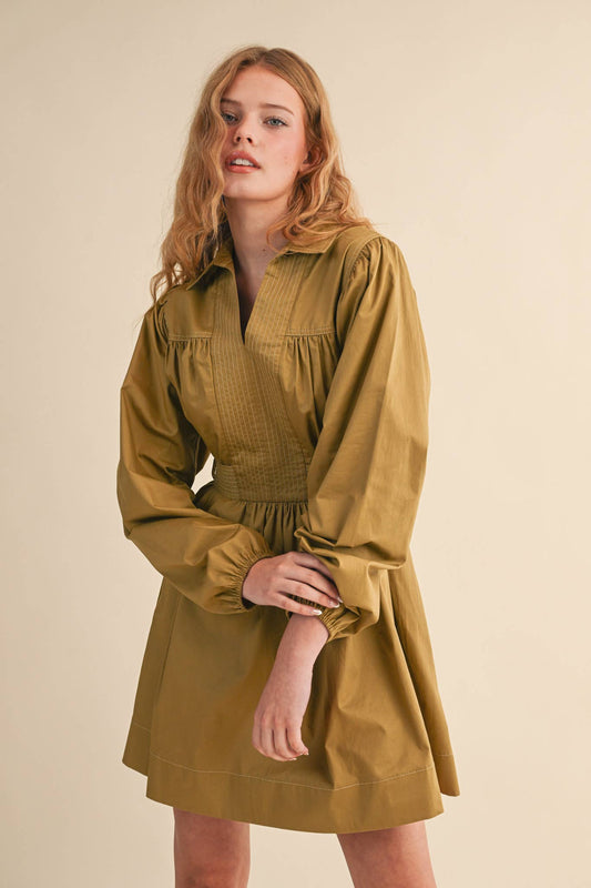 Embroidered Seam Detail Sage Mini Dress