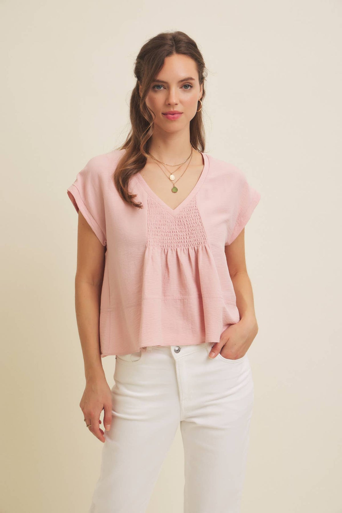 Simple Moments Relaxed Fit Smocked Flowy Top