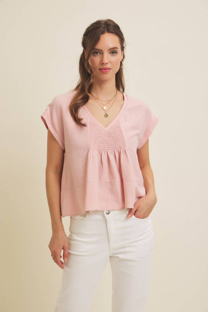 Simple Moments Relaxed Fit Smocked Flowy Top