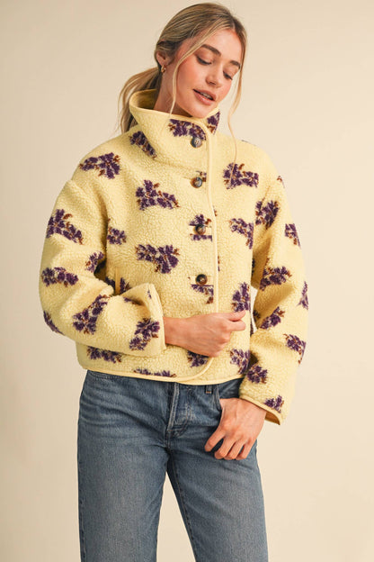 Lemon Floral Faux Sherpa Jacket