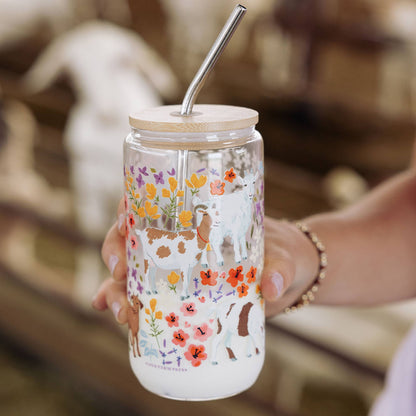 Goats & Flowers Glass Can