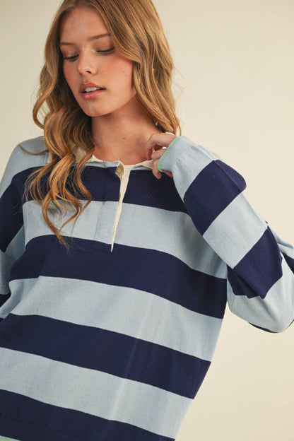 Blue Striped Rugby Sweater