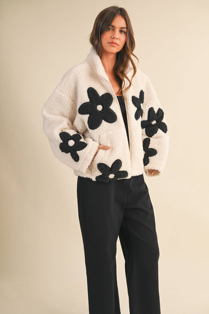 Floral Sherpa zip up jacket
