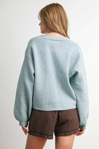 V-Neck Button-Up Sweater