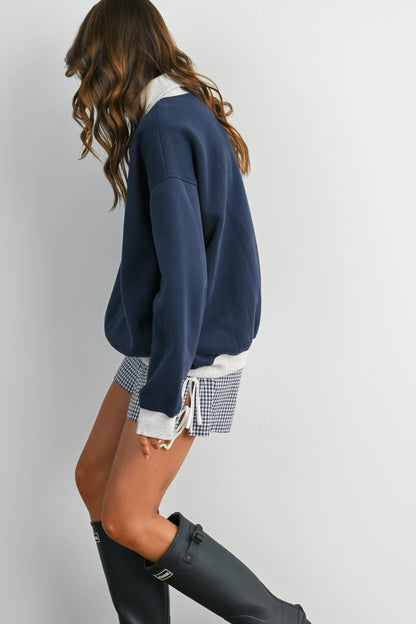 Navy Cozy Contrast Turtleneck Sweater