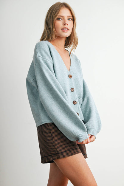 V-Neck Button-Up Sweater