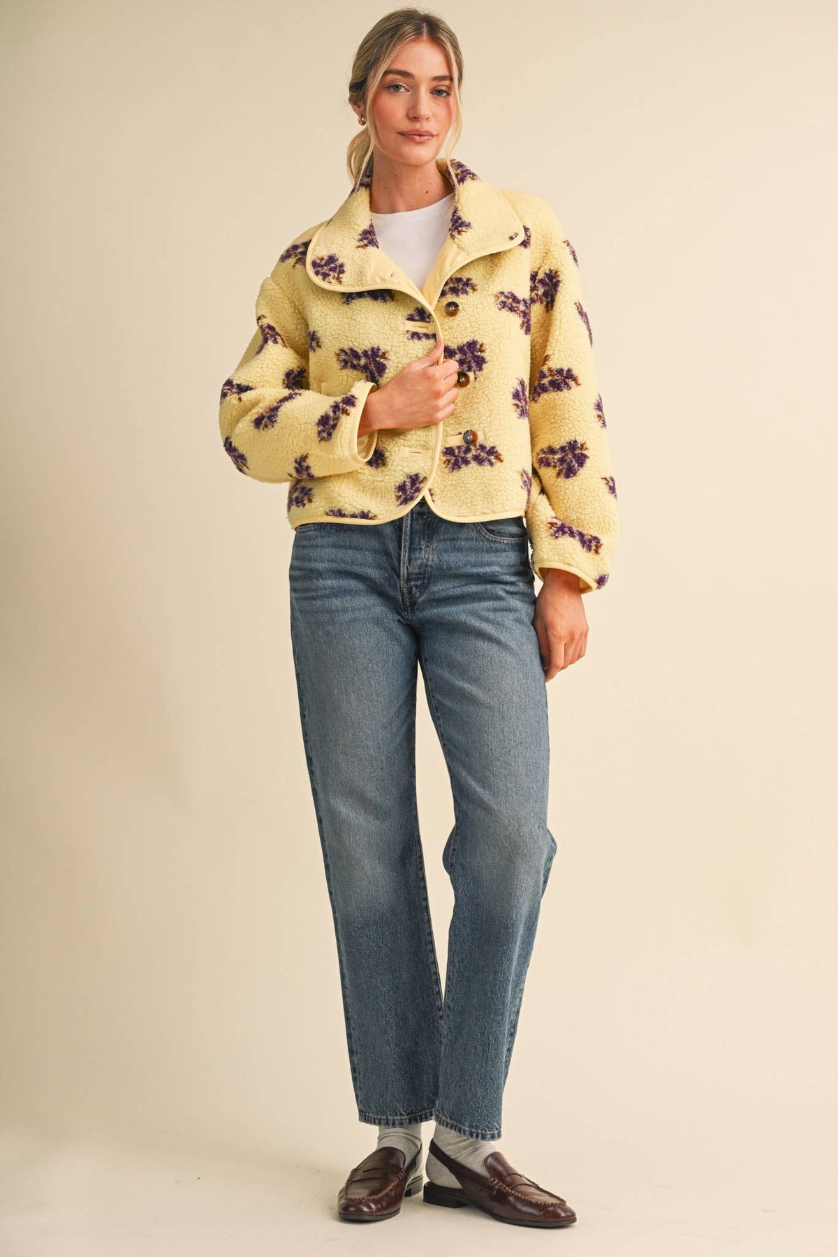 Lemon Floral Faux Sherpa Jacket