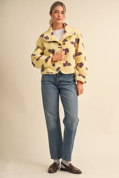 Lemon Floral Faux Sherpa Jacket