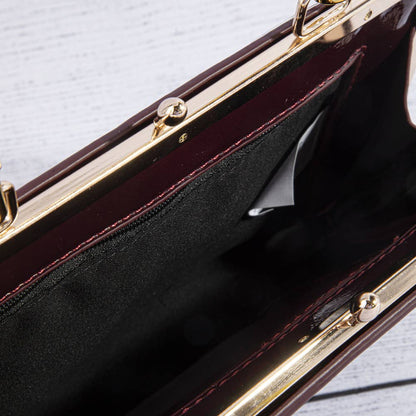 Patent Vegan Leather Bamboo Handle Frame Bag