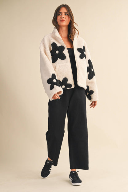 Floral Sherpa zip up jacket