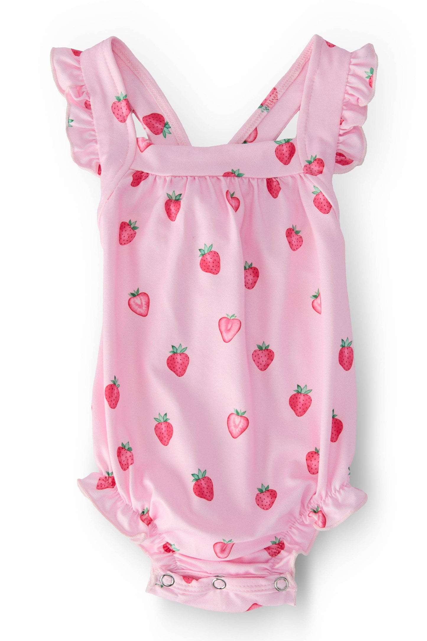 Sweet Strawberries Ruffle Cross Back Romper