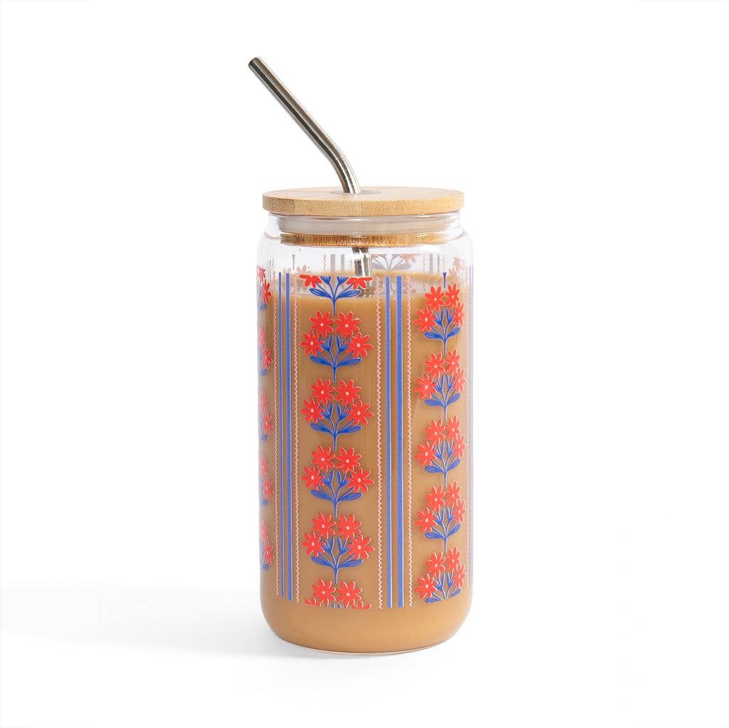 Floral Americana Glass Can