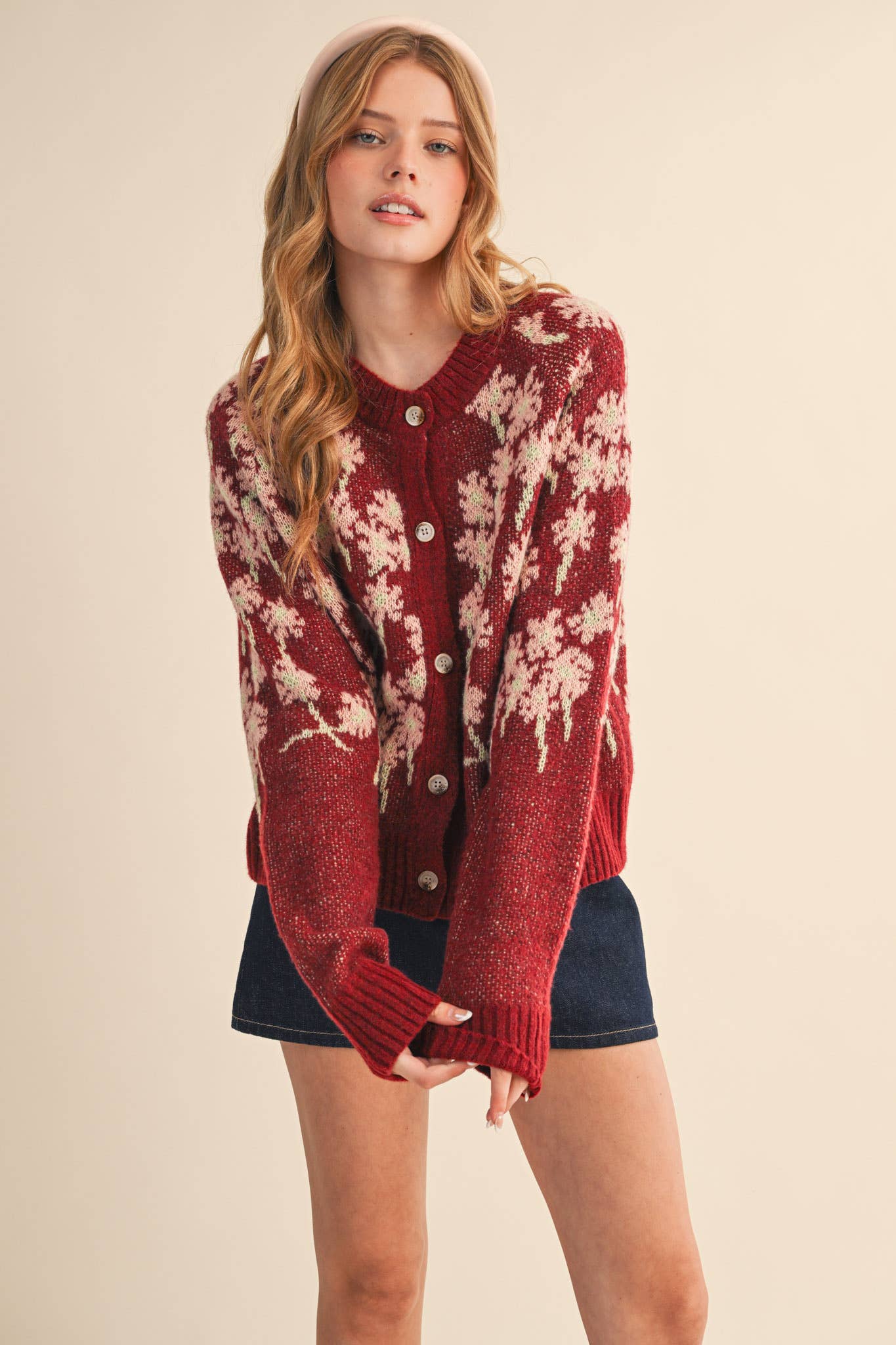 Floral Knit Button Down Sweater Cardigan