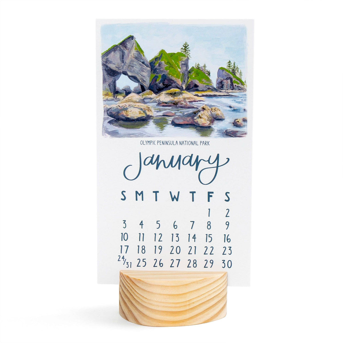 National Parks 2027 Mini Desk Calendar + Wooden Block