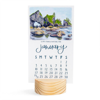 National Parks 2027 Mini Desk Calendar + Wooden Block
