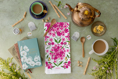 Pink Perennial Tea Towel - Spring Floral