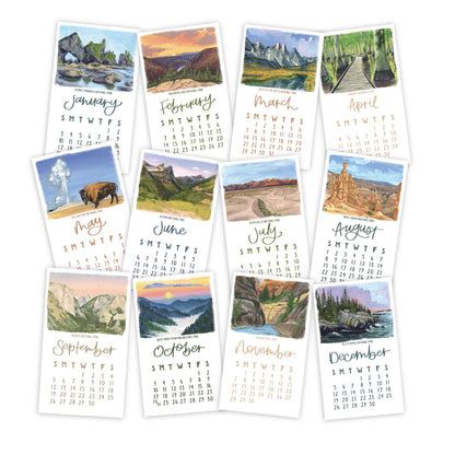 National Parks 2027 Mini Desk Calendar + Wooden Block