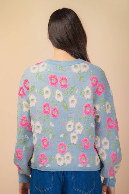 Floral Textured Oversized Knit Sweater