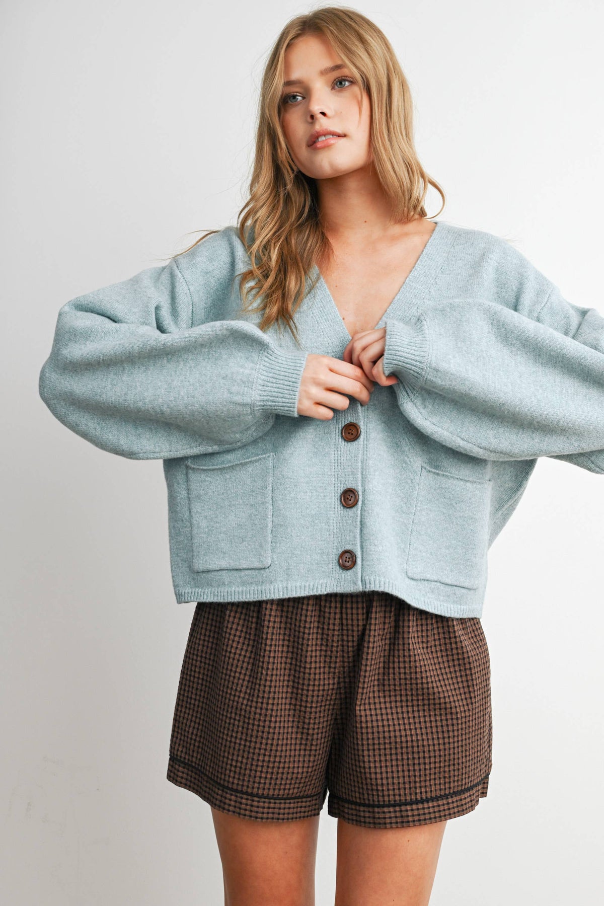 V-Neck Button-Up Sweater