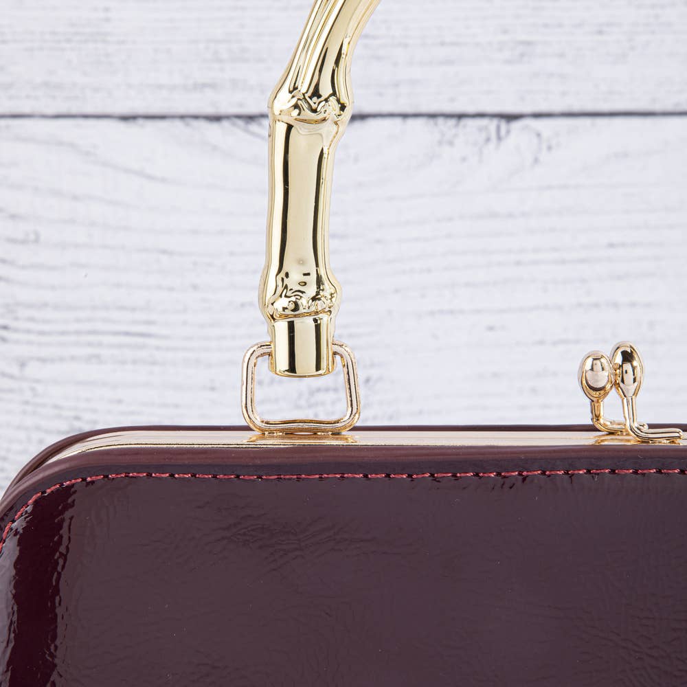 Patent Vegan Leather Bamboo Handle Frame Bag
